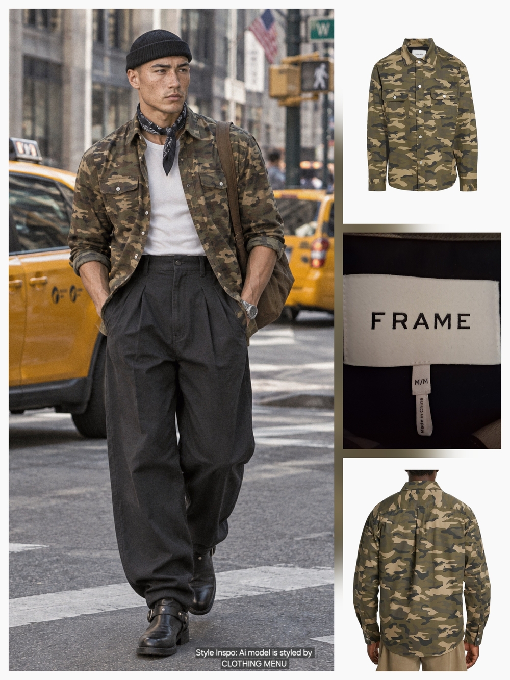 FRAME DENIM Camouflage Cotton Jacket | Military Army Print Jacket | Men Size M